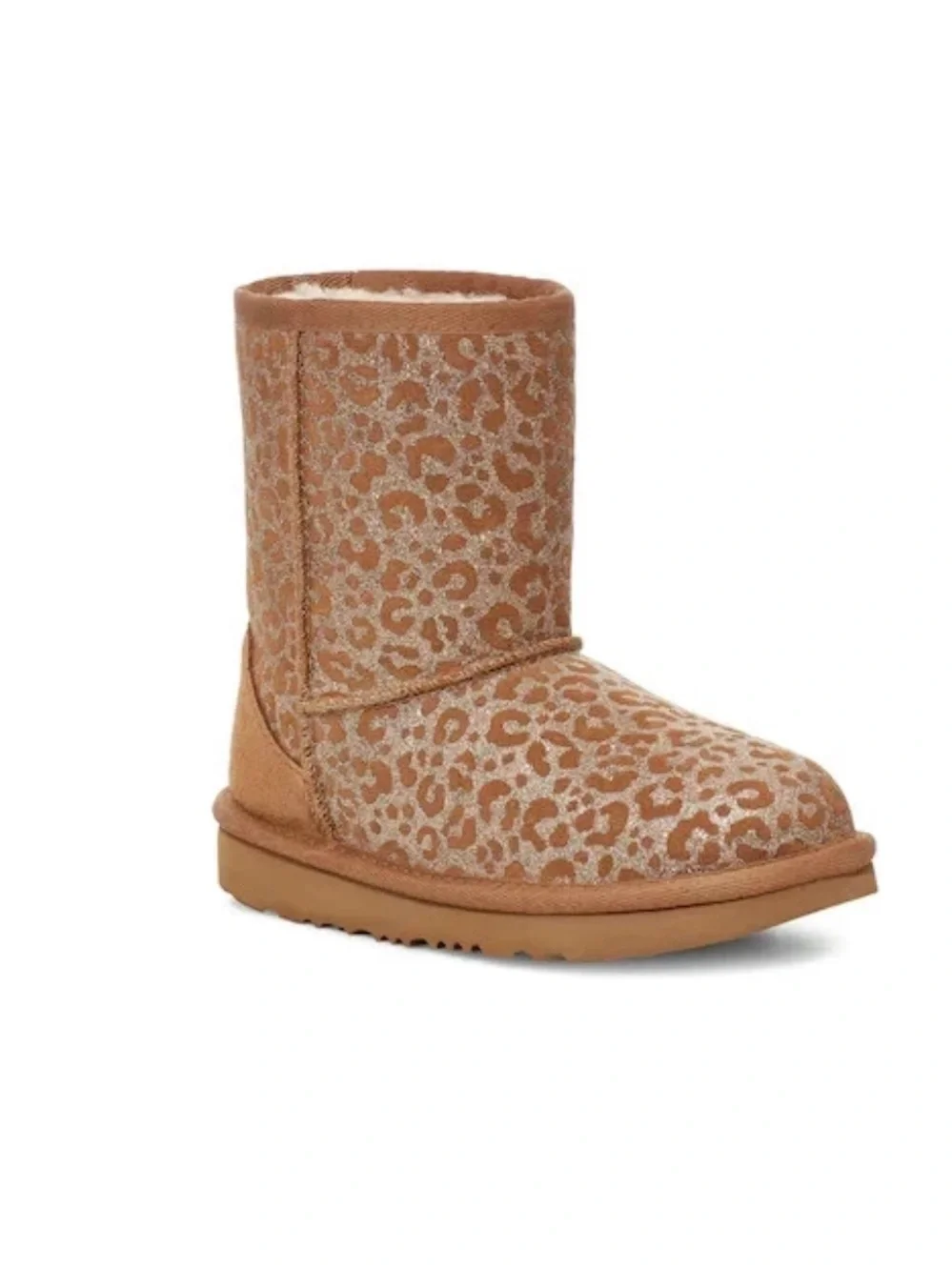 UGG Girls Chestnut Glitter Leopard Classic Short Boots